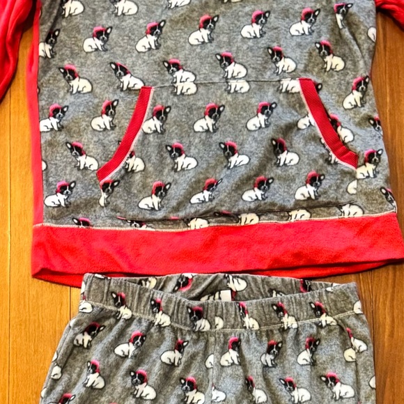 Juniors Red & Grey French Bulldog Christmas Print Pajama Set Top & Bottom Size M - Picture 4 of 6